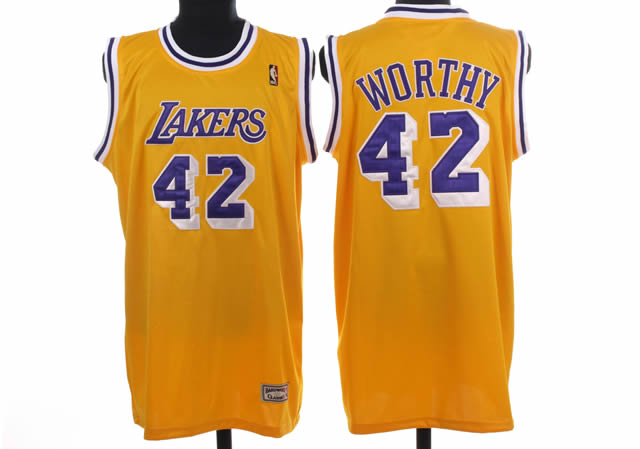 NBA Los Angeles Lakers 42 James Worthy Authentic Yellow Throwback Jersey